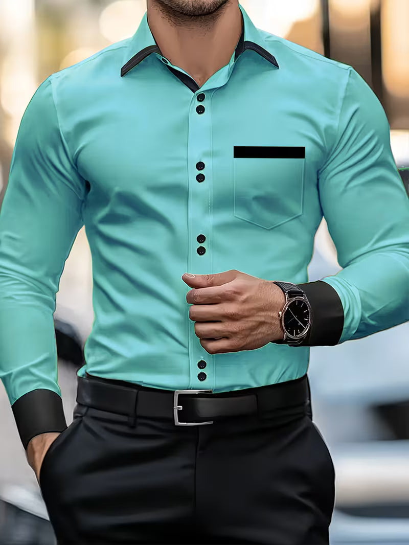Zigmas - Camisa Elegante de Manga Comprida Com Botões