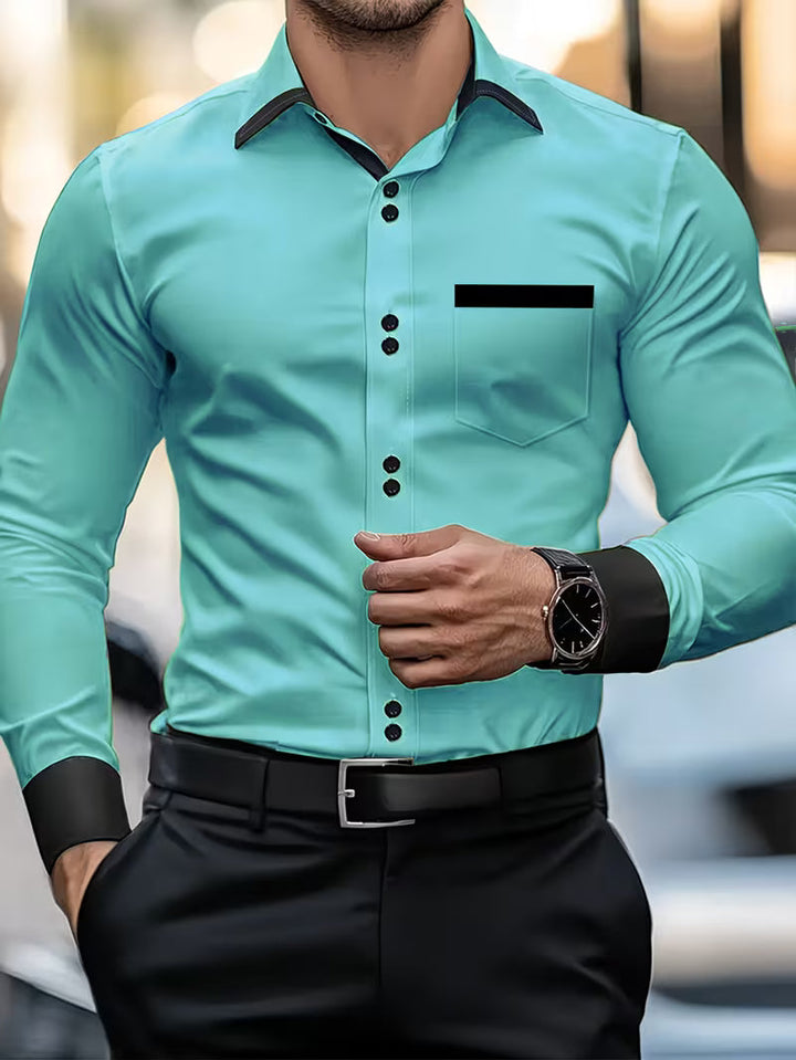 Zigmas - Camisa Elegante de Manga Comprida Com Botões