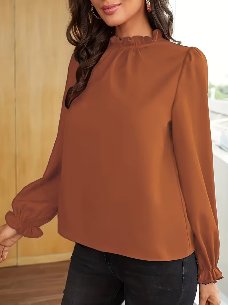 Aurelija - Blusa com Gola com Folhos e Mangas Bufantes