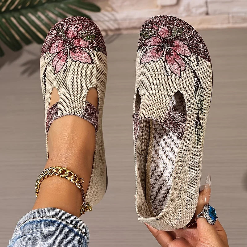 Martine – Sapatos de Malha Com Bordados Florais e Tecido Respirável