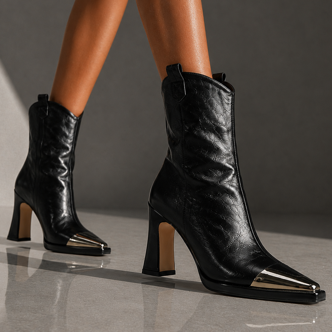 Dobila - Botas De Cano Curto Estilo Western Com Biqueira Metalizada