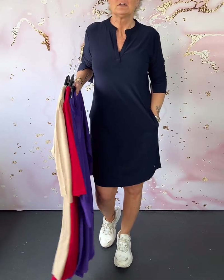 Sabela - Vestido Simples e Elegante Com Decote Em V