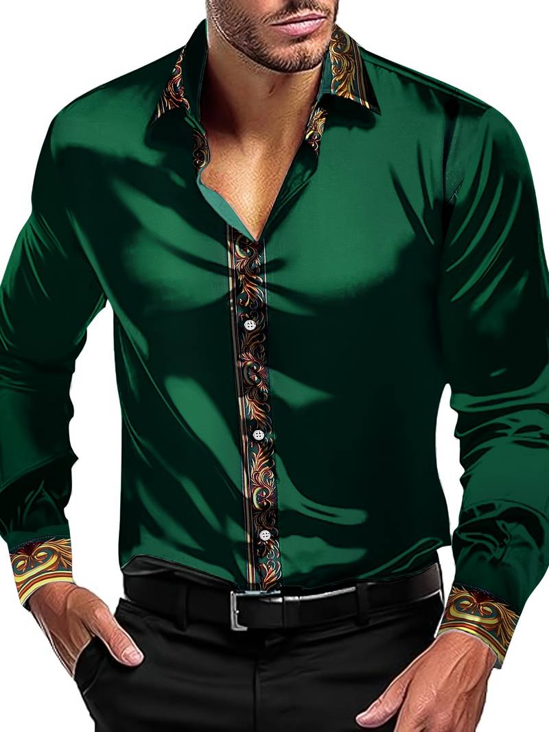 Vygantas - Camisa Elegante de Manga Comprida Com Patchwork