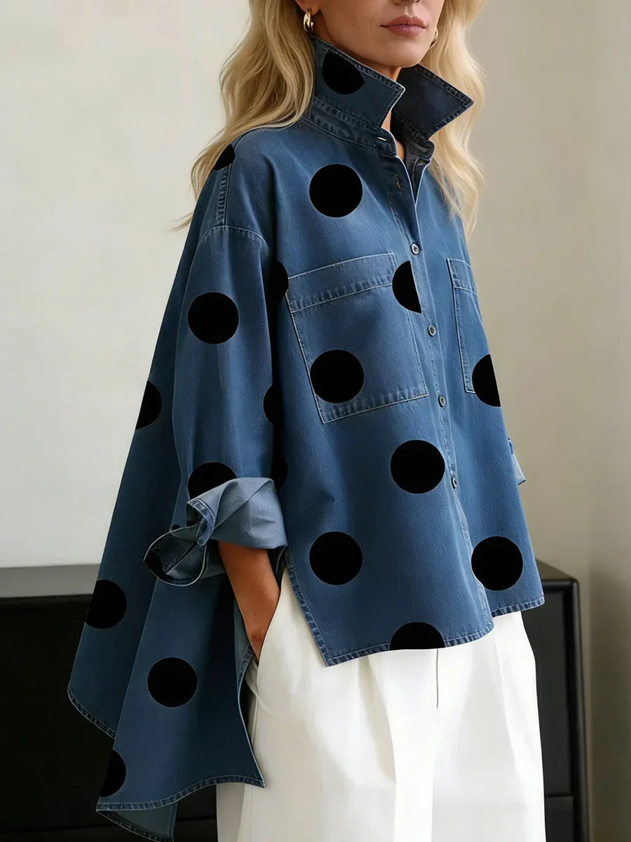 Ranulya - Top Elegante Com Estampado Artístico de Bolinhas