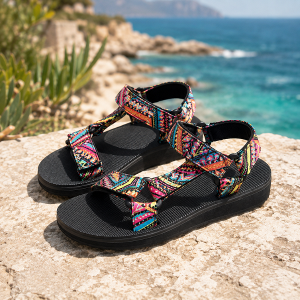 Maryane - Sandálias de Plataforma Com Velcro Estampadas