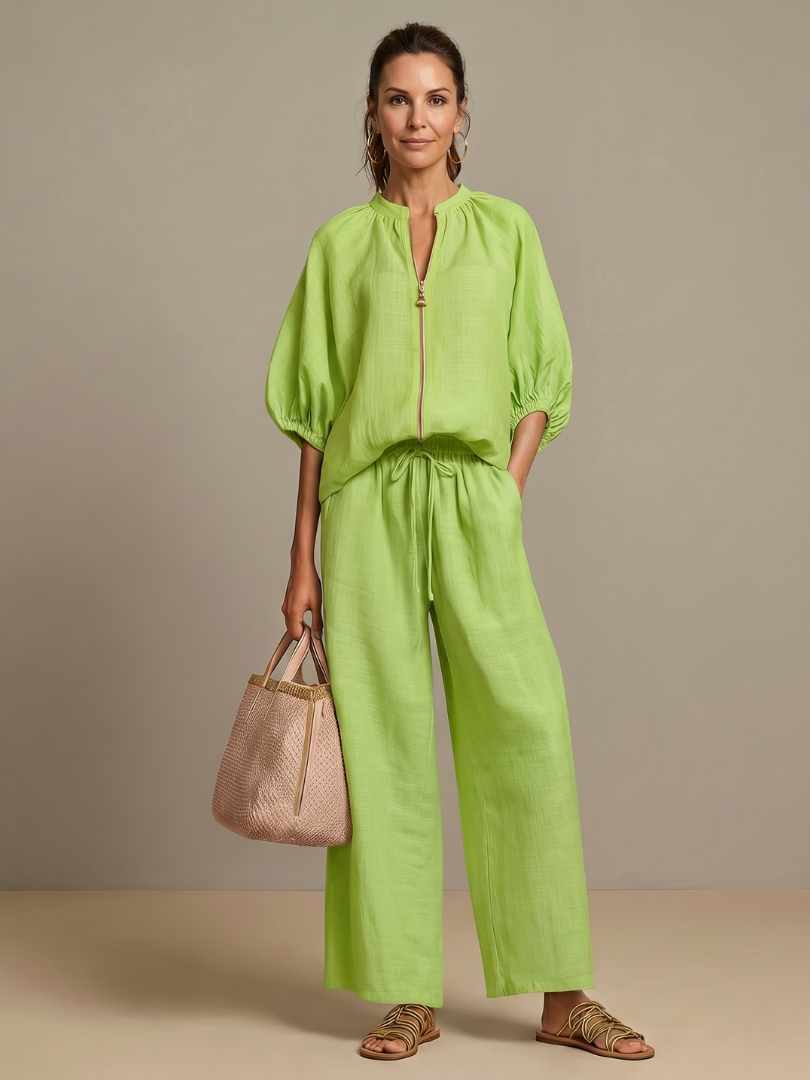 Sharina - Conjunto Composto Por Blusa Com Fecho E Calças De Perna Larga
