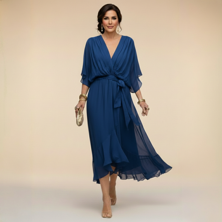 Harshani - Vestido de Chiffon Com Decote em V
