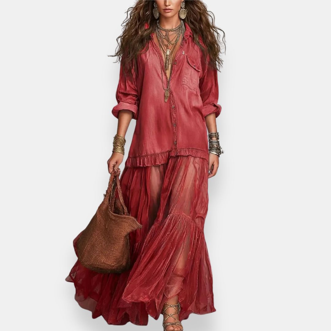 Zaynab - Vestido Maxi De Estilo Boémio Com Folhos