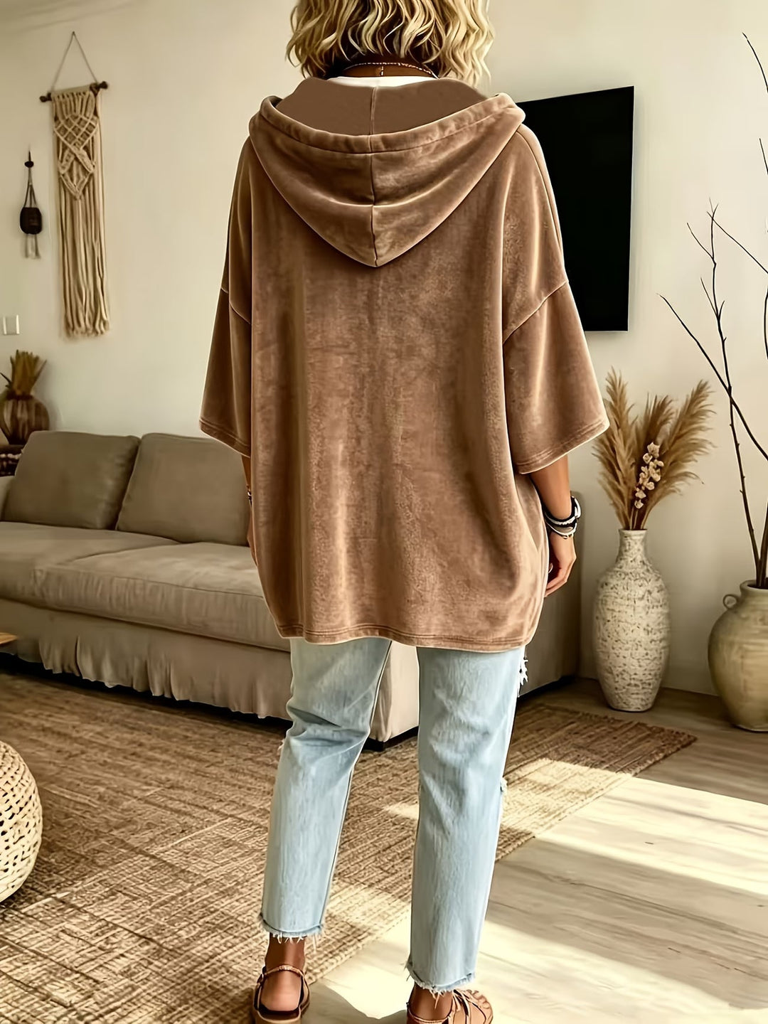 Missina - Camisola Com Capuz De Veludo De Luxo, De Corte Largo
