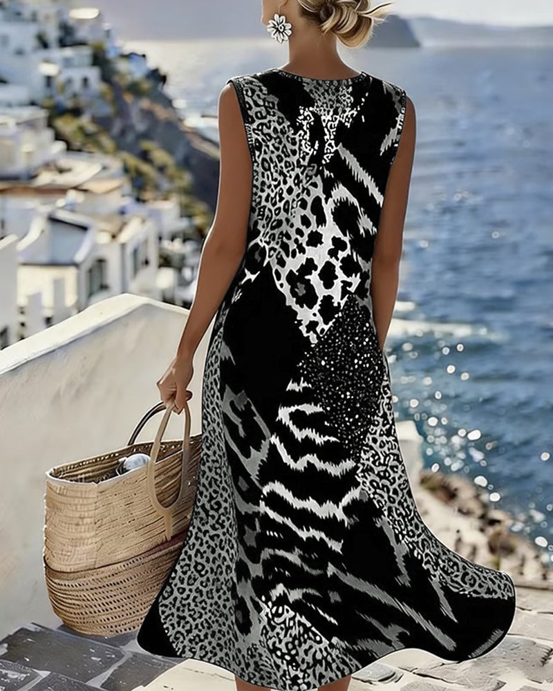 Eufrozina - Vestido Em Patchwork Com Padrão De Leopardo