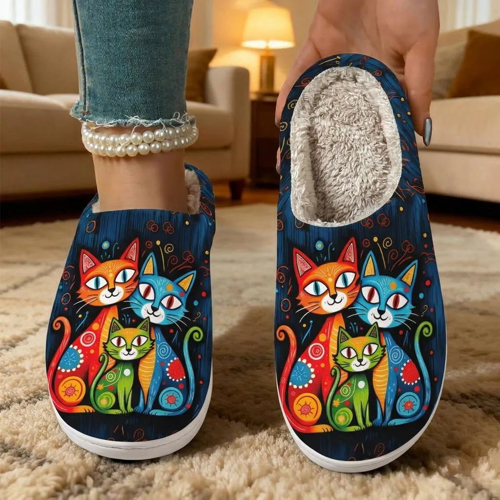 Quincy - Chinelos Com Estampa De Gato E Forro Felpudo