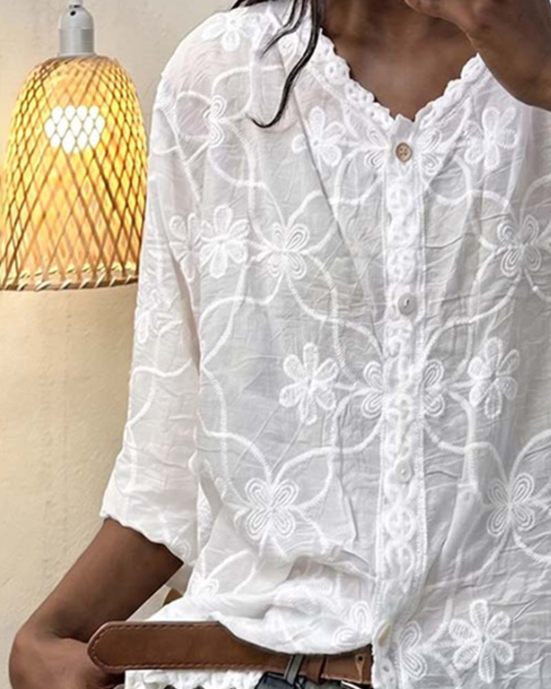 Guinwa - Blusa De Renda Com Mangas Três Quartos