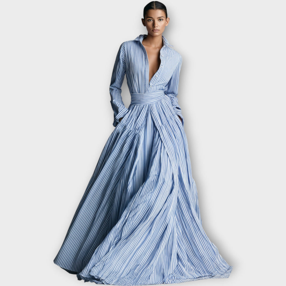 Radka - Vestido Maxi às Riscas Com Botões