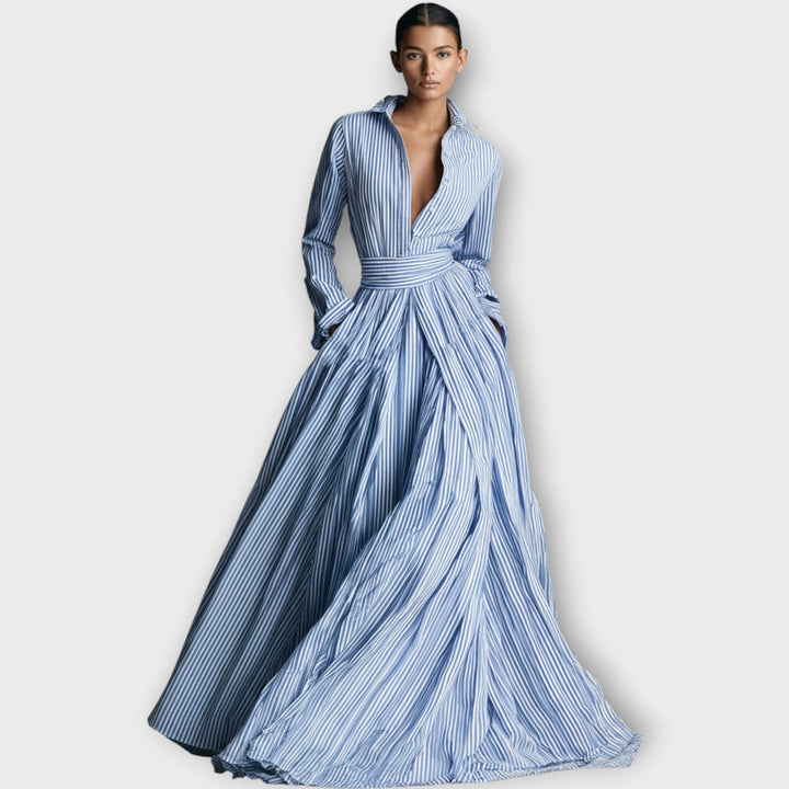 Radka - Vestido Maxi às Riscas Com Botões