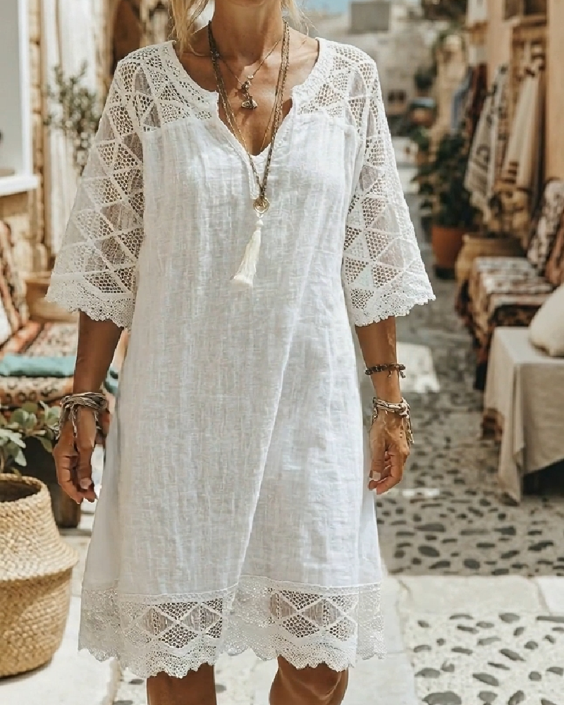 Kilina - Vestido Com Decote Em V e Patchwork De Renda