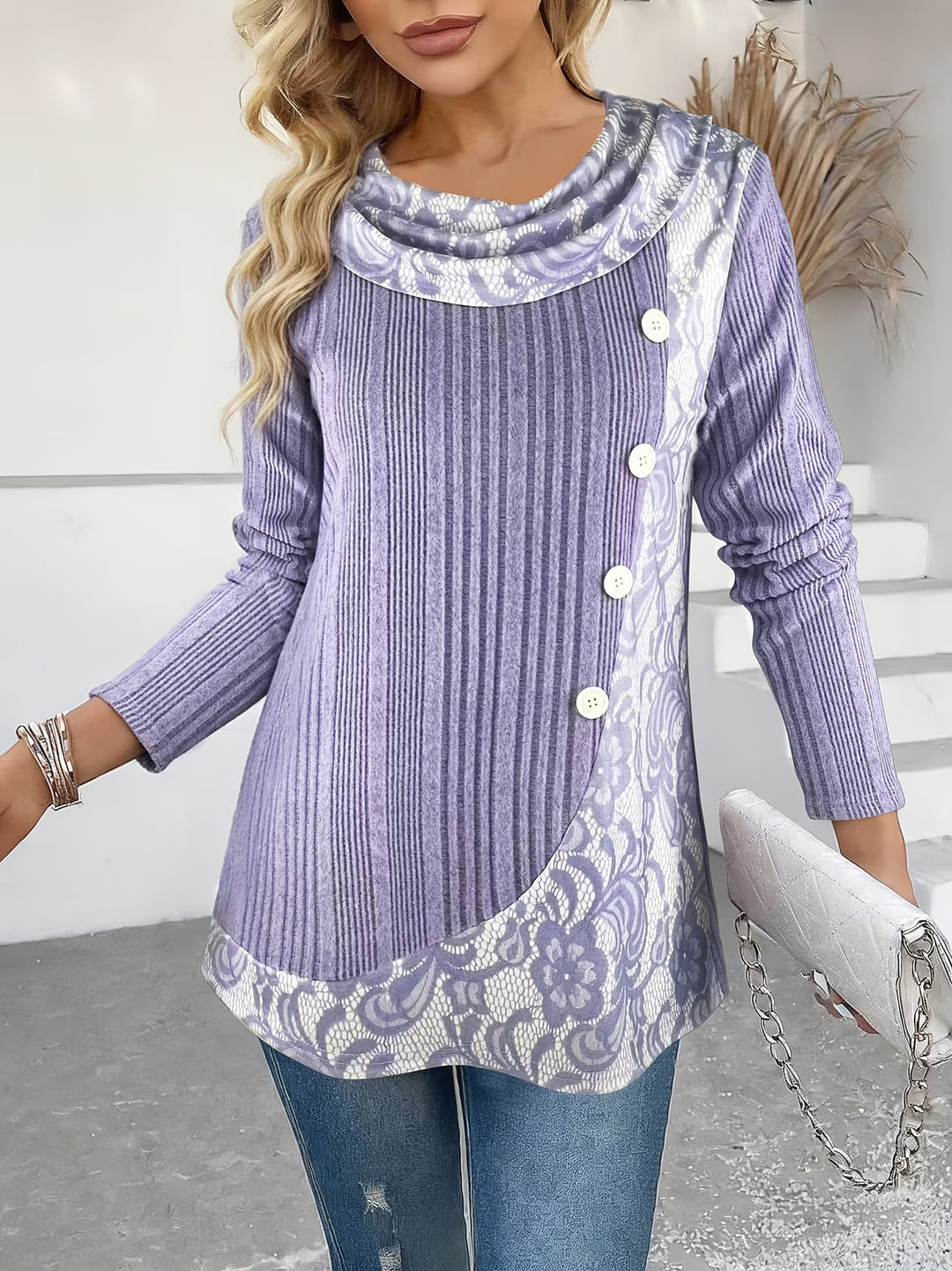 Lizeth - Camiseta De Manga Comprida Com Gola Redonda