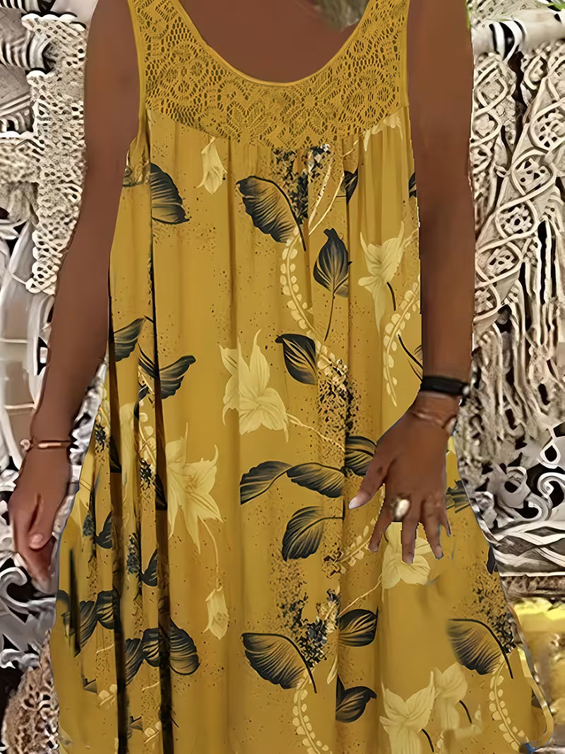 Samudri - Vestido Maxi largo Sem Mangas Com Gola Redonda