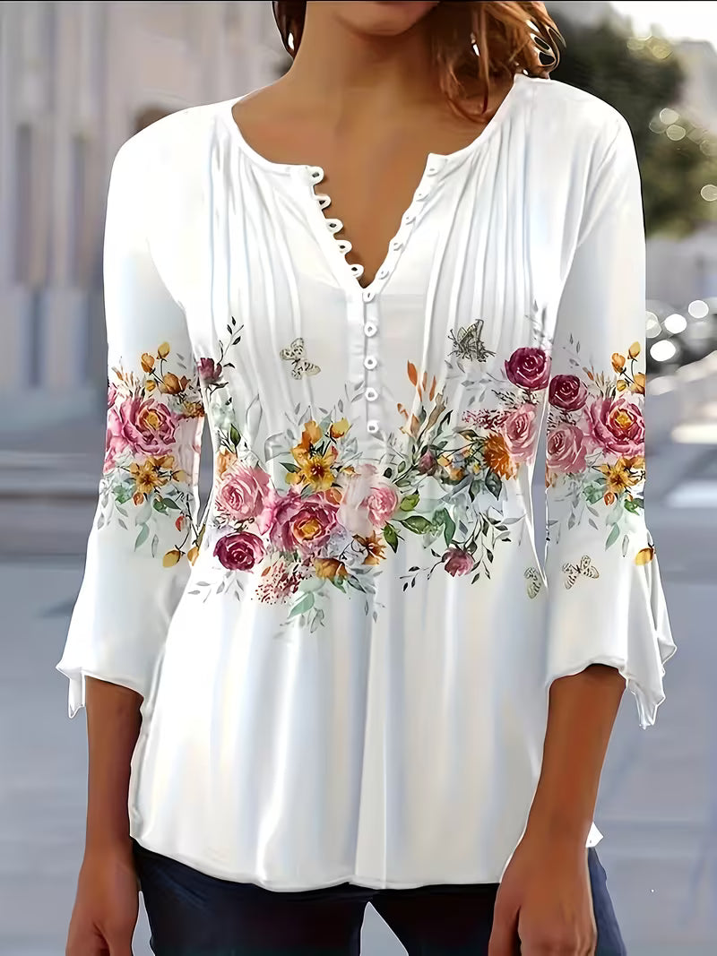 Judita - Blusa Com Estampado Floral e Decote Em V