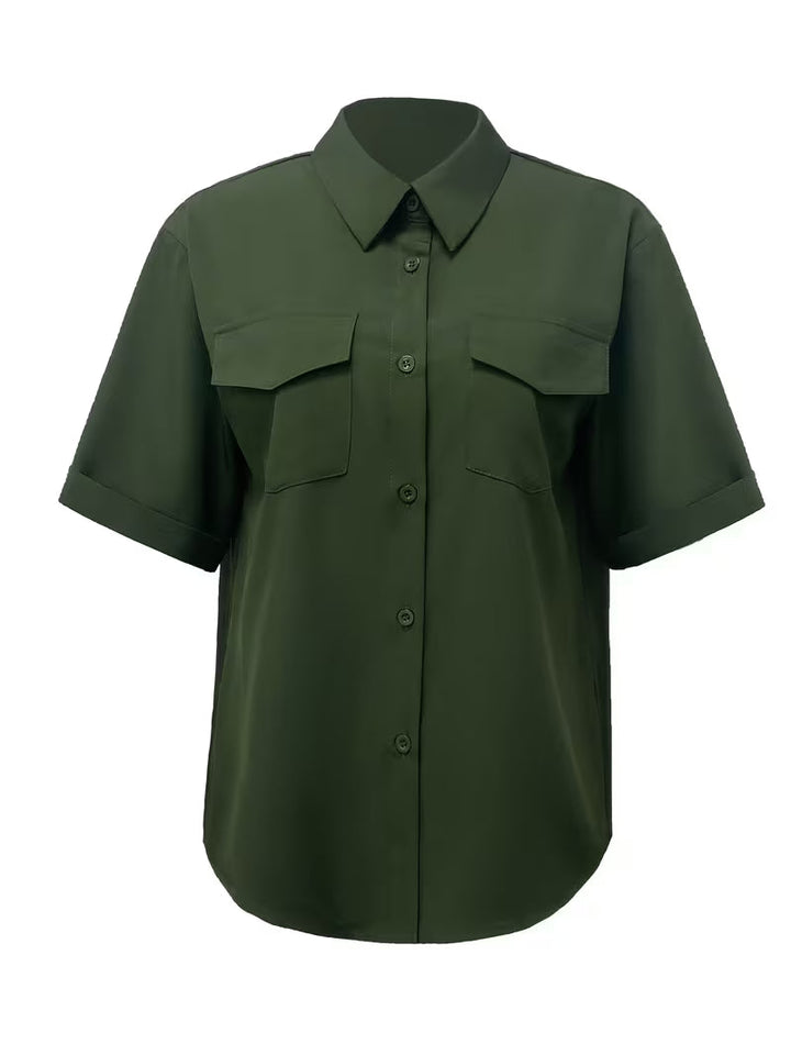 Ornilla - Camisa Folgada De Manga Curta Com Lapela E Bolso