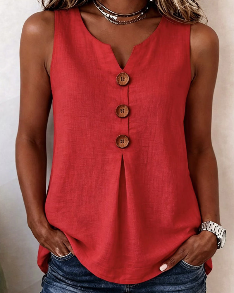 Solene - Camisola Sen Mangas Casual Com Botão