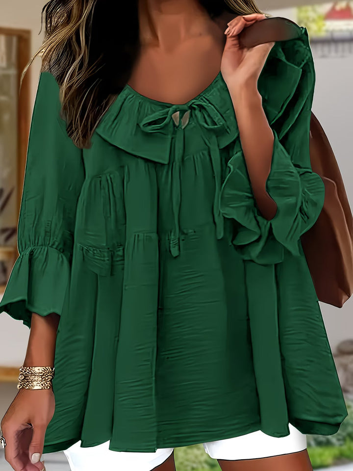 Garbine - Blusa Elegante Com Gola Com Folhos