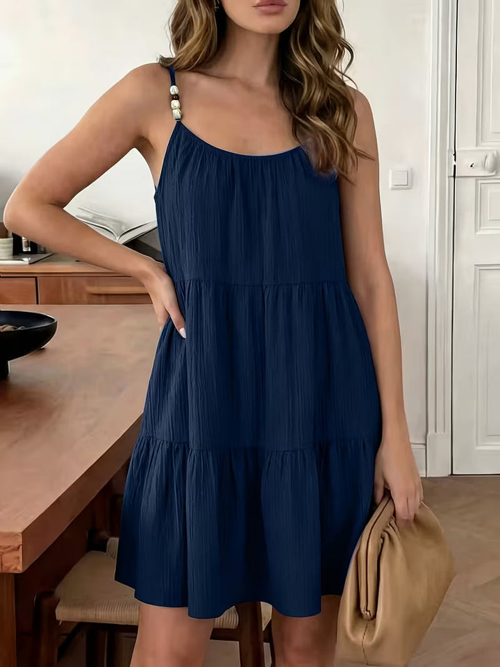 Masley - Mini Vestido de Corte Largo Com Alças Finas