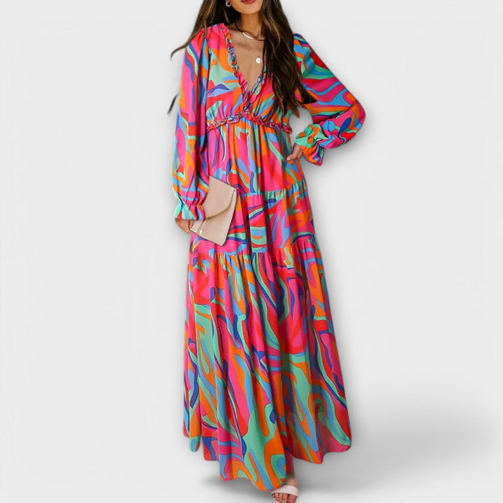 Lukrecija - Vestido longo Com Estampa Floral e Decote em V