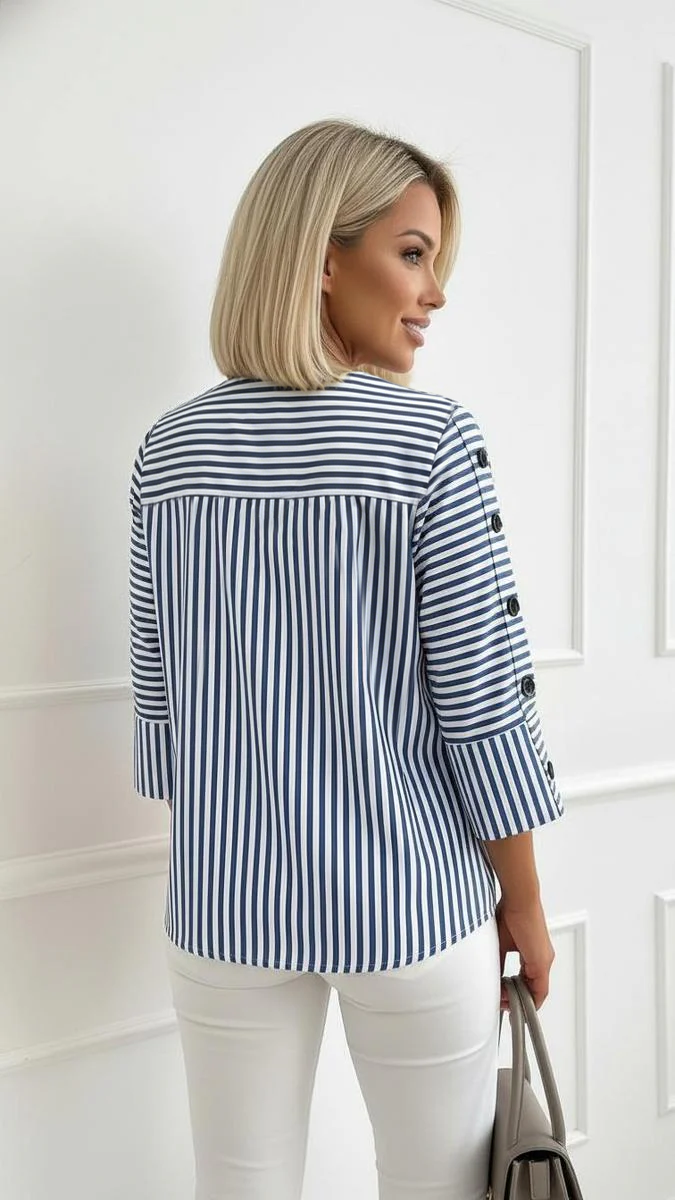 Eleesa - Blusa Confortável às Riscas