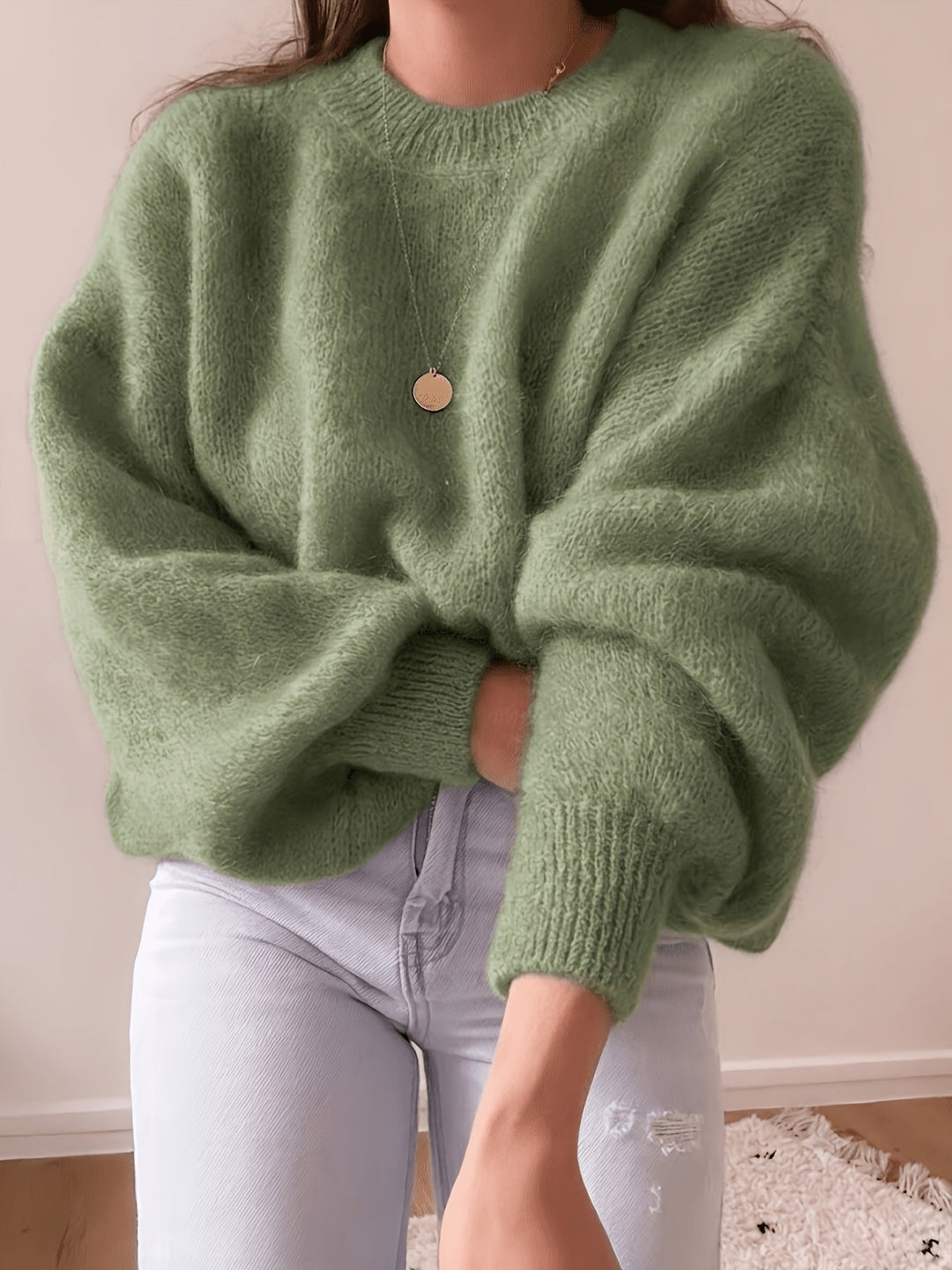 Margaretha - Camisola de Malha Com Gola Redonda e Mangas Balão