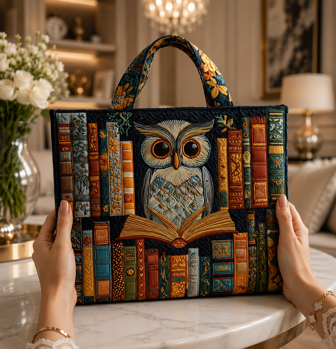 Tyliana - Saco De Compras Acolchoado Com Bordado De Coruja «Biblioteca»