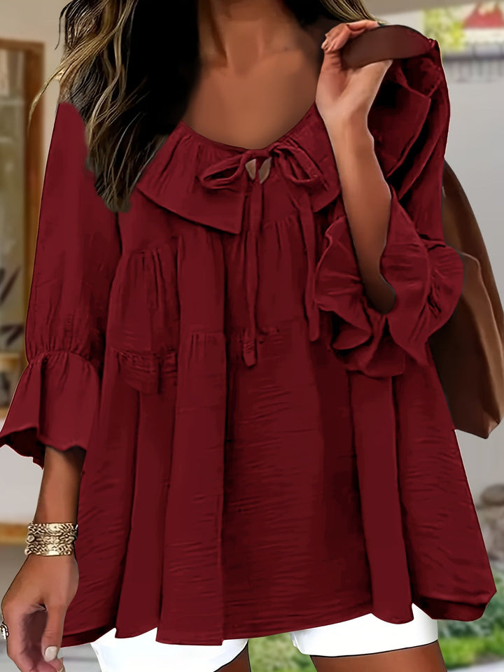 Garbine - Blusa Elegante Com Gola Com Folhos