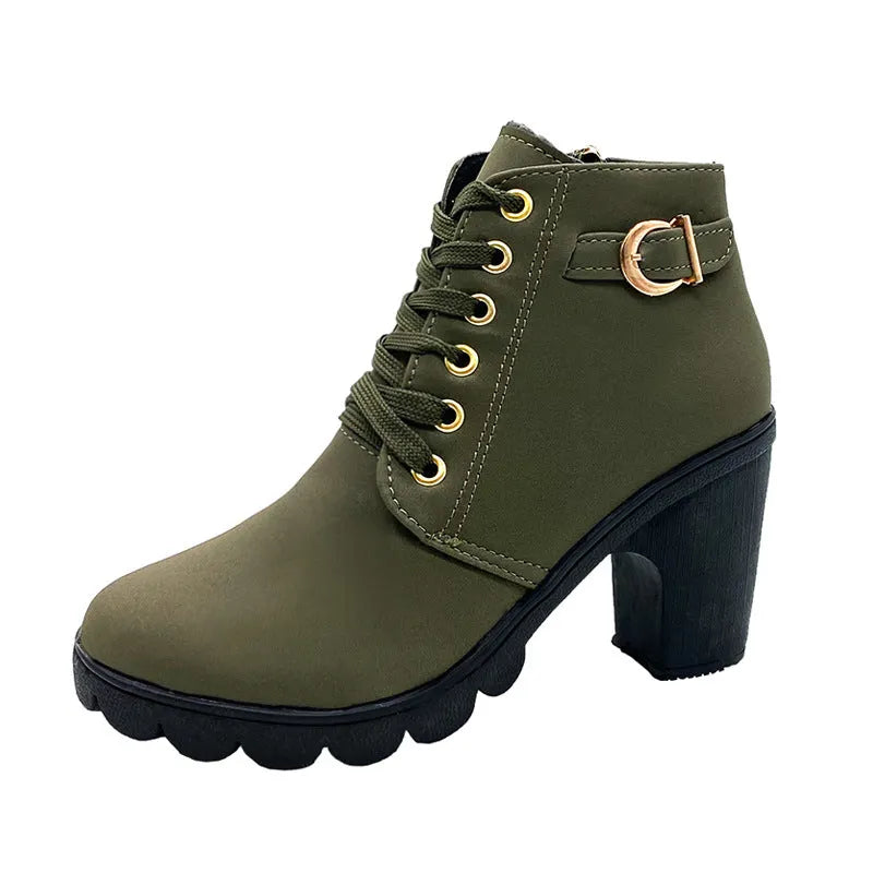 Wiltrud - Botas de Cano Curto Com Atacadores e Salto em Bloco