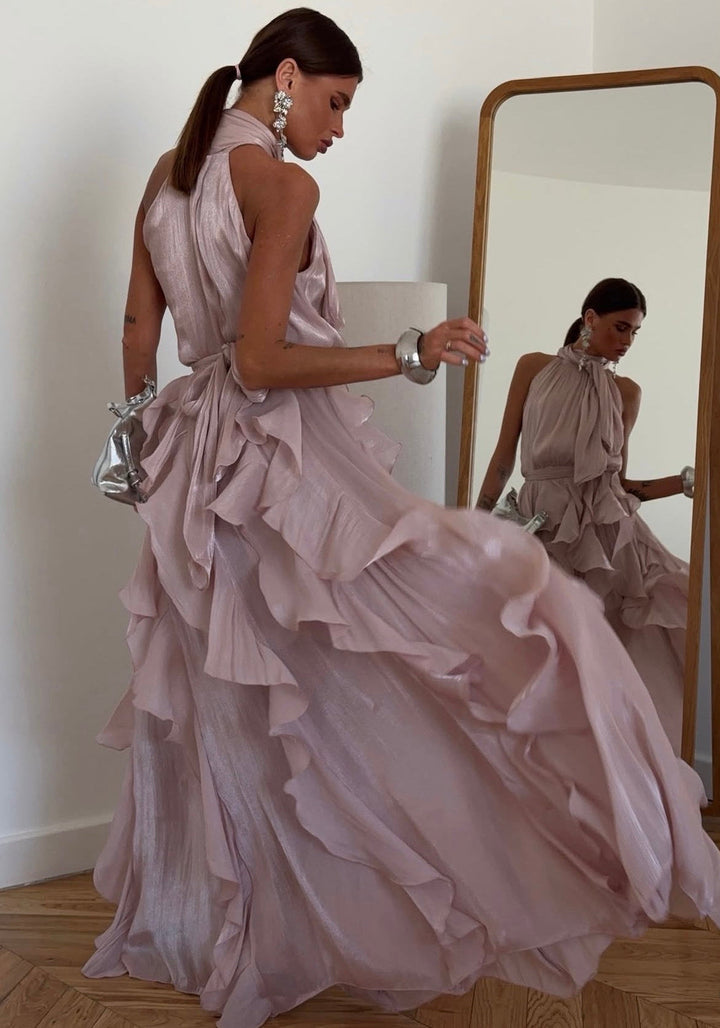 Nataly - Vestido Maxi Com Folhos Em Cascata