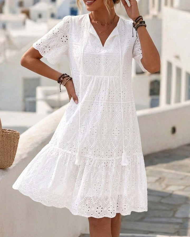Aphinya - Vestido Com Rendilhado E Mangas Curtas