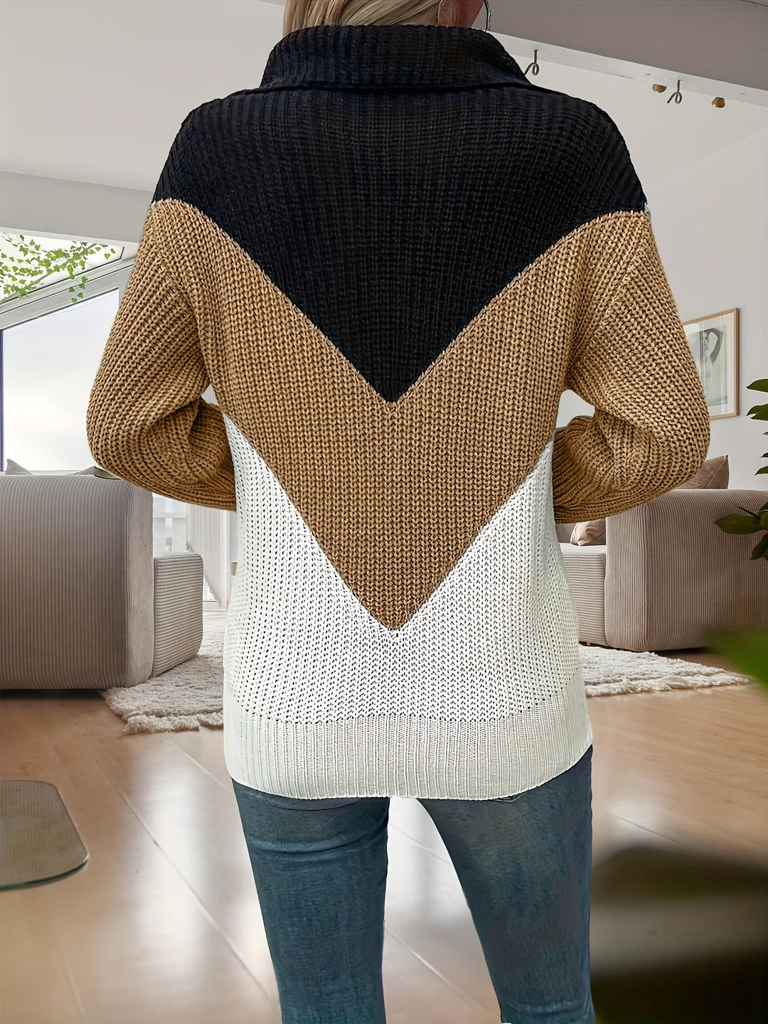 Fagina - Camisola Elegante De Malha Com Meio Fecho