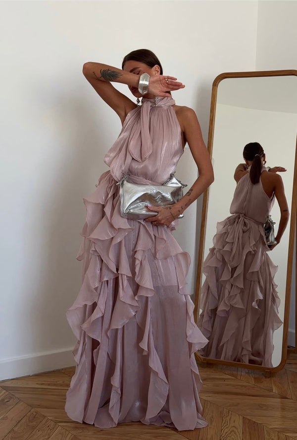 Nataly - Vestido Maxi Com Folhos Em Cascata