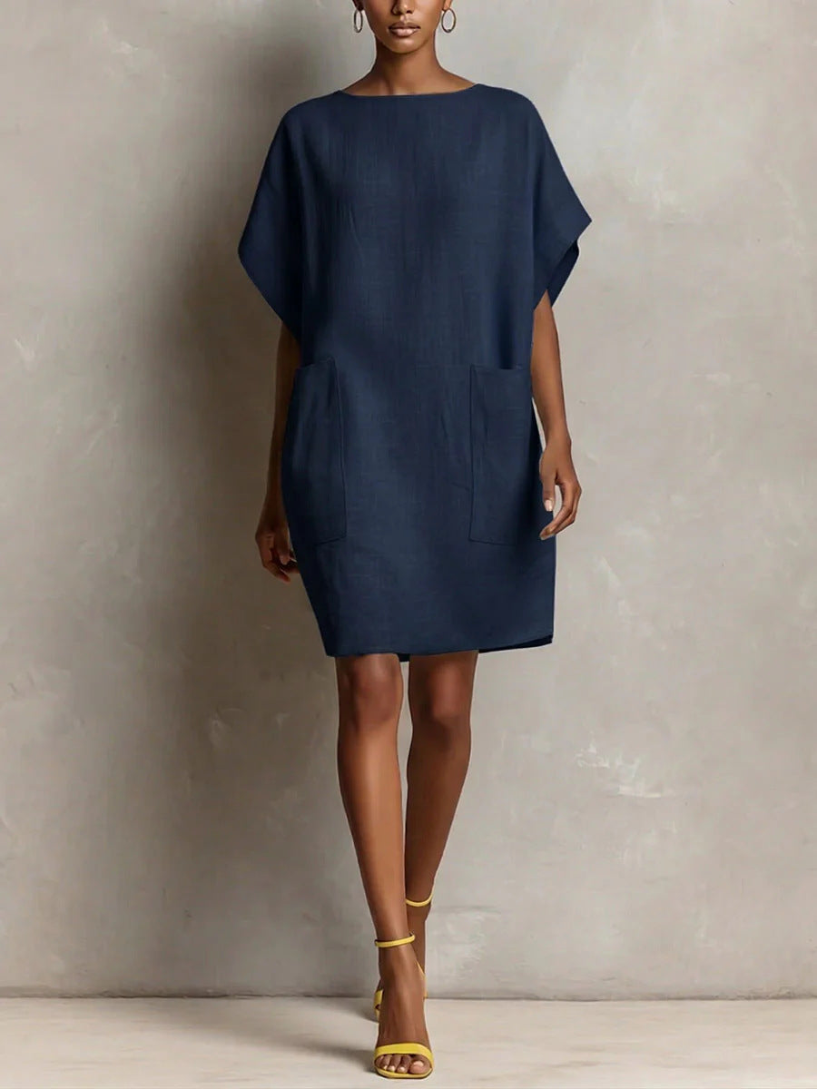 Hulina - Vestido Casual De Linho Com Bolsos