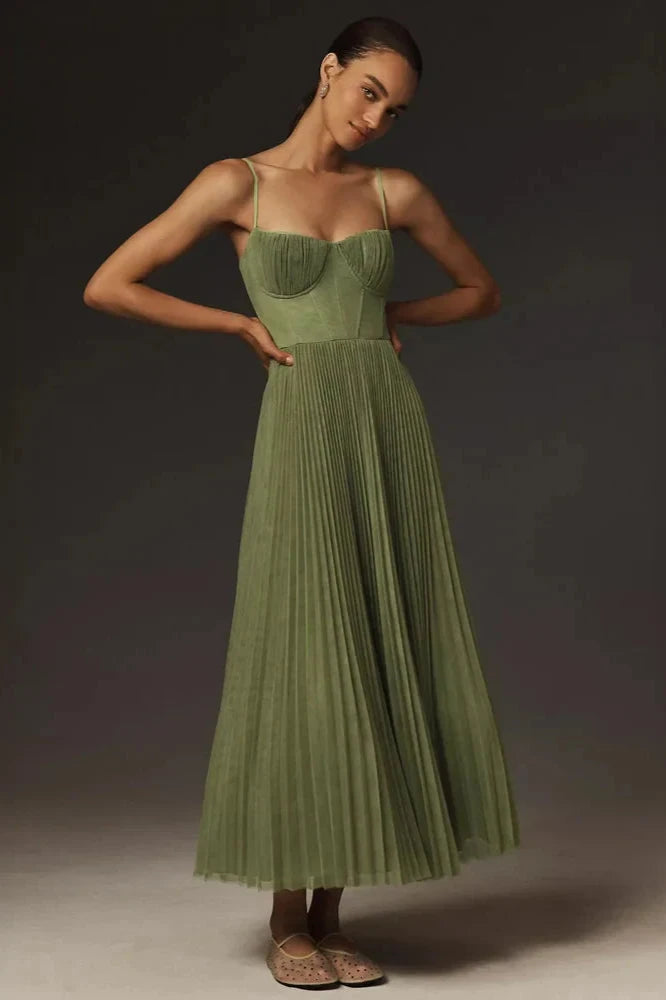 Nahia - Vestido Maxi Plissado Com Corpete