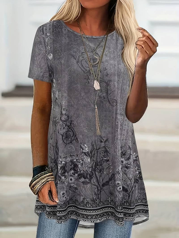 Abhishani - Camiseta de Corte largo Com Estampado Floral