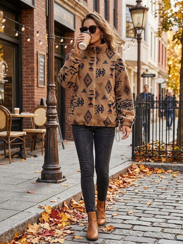 Esra - Long Sleeve Geometric Print Jacket