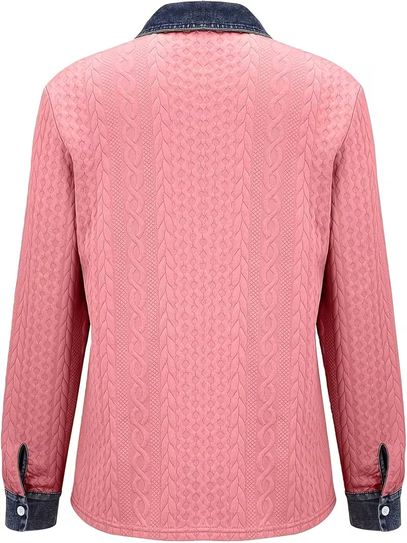 Eryna - Camisa de Manga Comprida em Malha Trançada Com Gola em Ganga