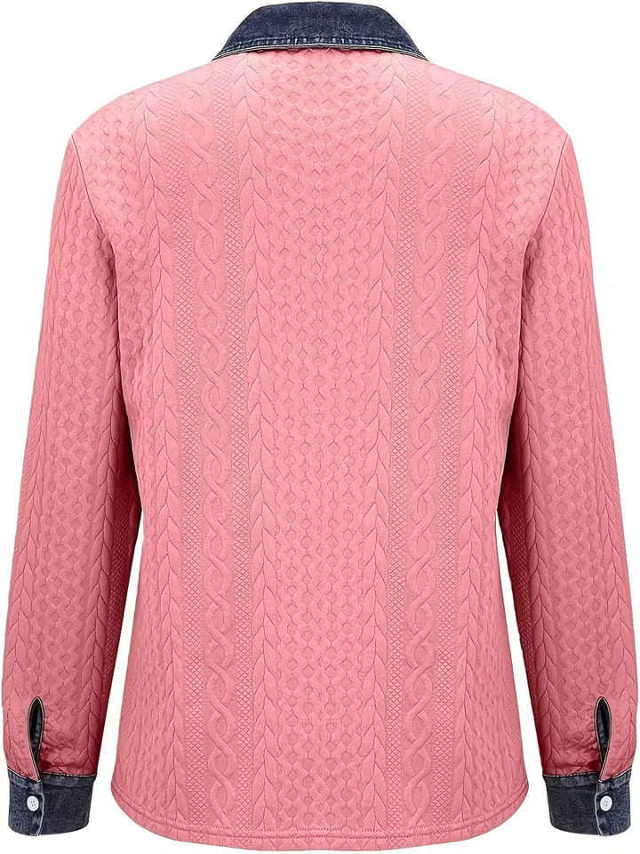 Eryna - Camisa de Manga Comprida em Malha Trançada Com Gola em Ganga