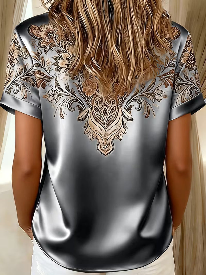 Zirmela - Blusa De Cetim Com Estampado Floral e Botões