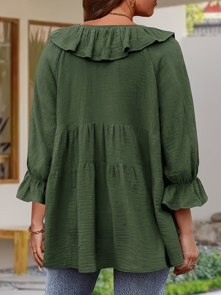 Garbine - Blusa Elegante Com Gola Com Folhos
