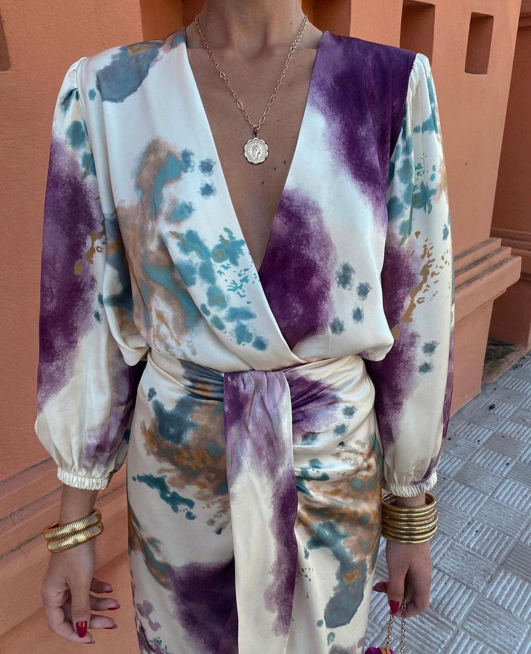 Goizane - Vestido Floral Elegante Com Decote Em V