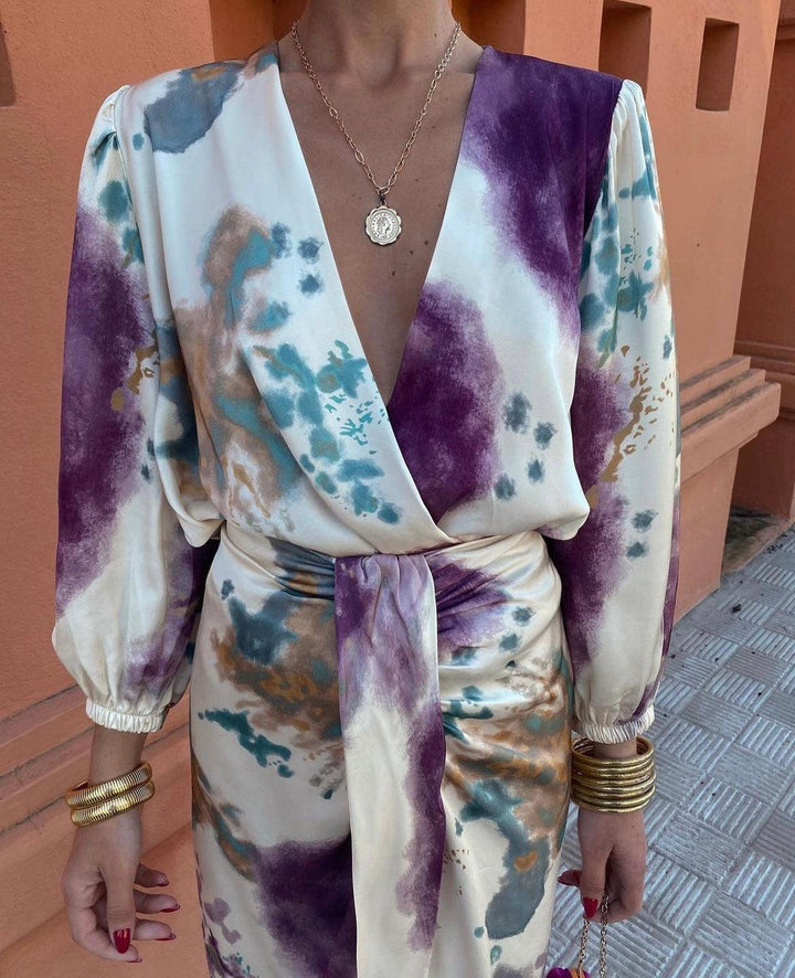 Goizane - Vestido Floral Elegante Com Decote Em V