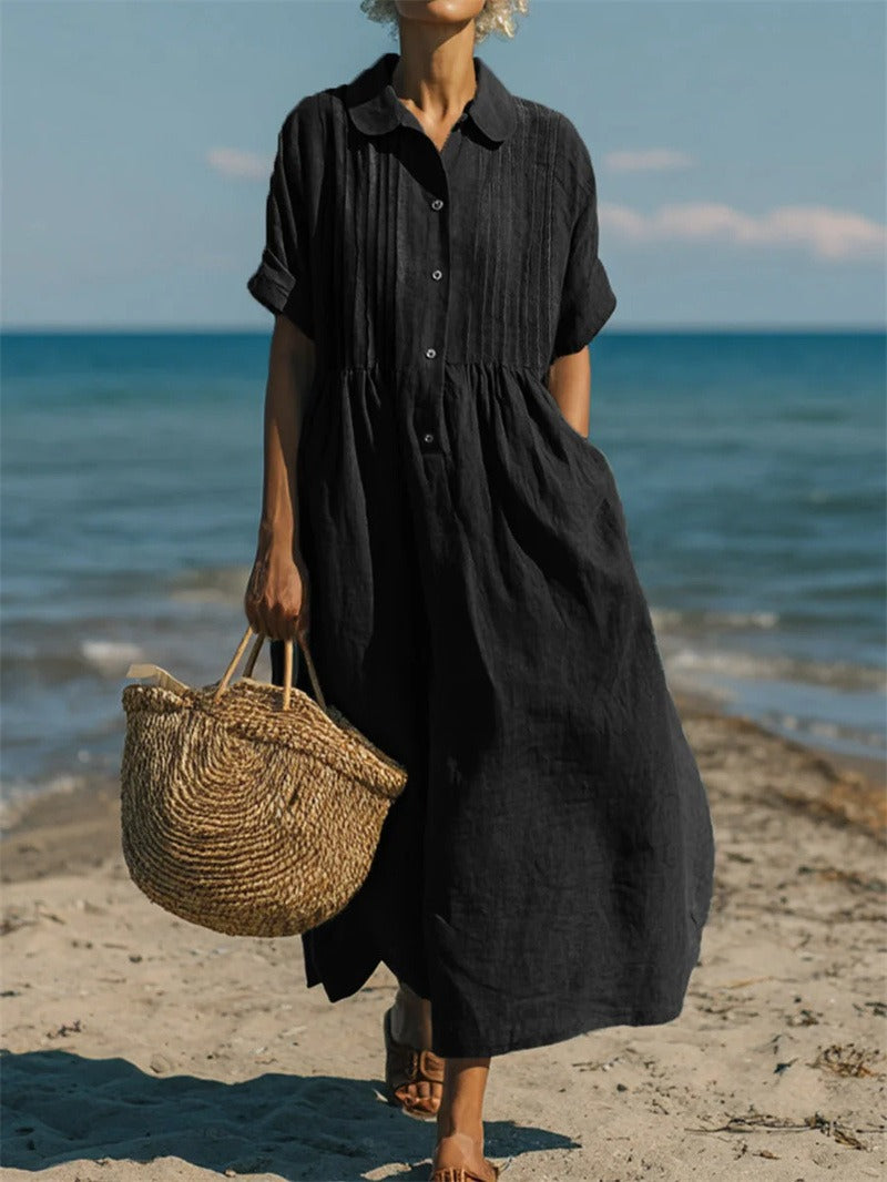 Janny - Vestido Camisa Elegante e Esvoaçante em Algodão