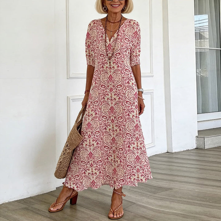 Zarmina - Vestido Longo Elegante Com Padrão Boho