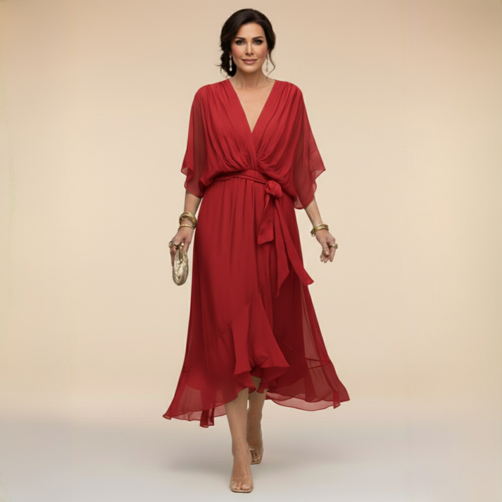 Harshani - Vestido de Chiffon Com Decote em V