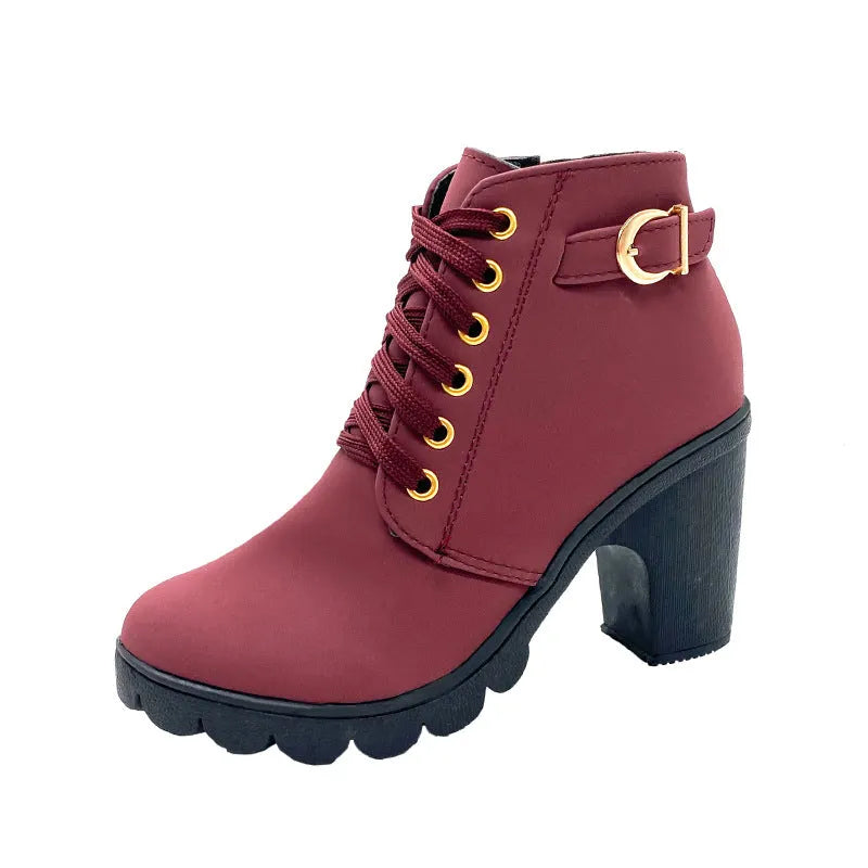 Wiltrud - Botas de Cano Curto Com Atacadores e Salto em Bloco